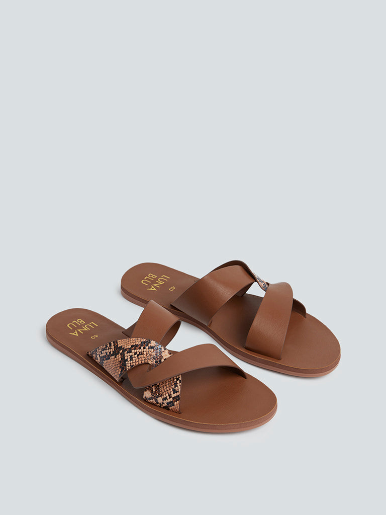 LUNA BLU Brown Dual-Strap Slides